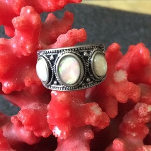 Vintage silver over brass Australian opal ring